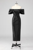 Black Off the Shoulder Sheath Formal Dress with Rhinestones