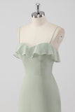 Dusty Sage Spaghetti Straps Tiered A Line Bridesmaid Dress with Ruffles