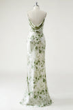 Sheath Cowl Neck Green Floral Bridesmaid Dress