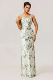 Sheath Cowl Neck Green Floral Bridesmaid Dress