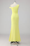Simple Lemon Mermaid One Shoulder Maxi Evening Dress