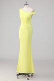 Simple Lemon Mermaid One Shoulder Maxi Evening Dress