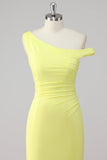 Simple Lemon Mermaid One Shoulder Maxi Evening Dress