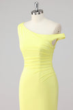 Simple Lemon Mermaid One Shoulder Maxi Evening Dress