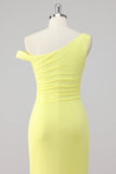 Simple Lemon Mermaid One Shoulder Maxi Evening Dress