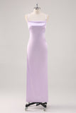 Lilac Spaghetti Straps Sheath Bridesmaid Dress with Criss Cross Back