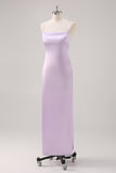 Lilac Spaghetti Straps Sheath Bridesmaid Dress with Criss Cross Back
