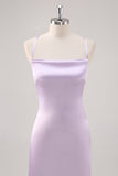 Lilac Spaghetti Straps Sheath Bridesmaid Dress with Criss Cross Back