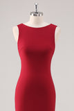 Elegant Burgundy Mermaid Scoop Neck Tea Length Bridesmaid Dress