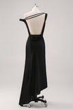 Black One Shoulder Sheath Asymmetrical Bridesmaid Dress