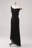 Black One Shoulder Sheath Asymmetrical Bridesmaid Dress
