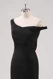 Black One Shoulder Sheath Asymmetrical Bridesmaid Dress