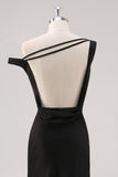 Black One Shoulder Sheath Asymmetrical Bridesmaid Dress