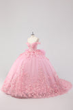 Blush Pink Off the Shoulder Corset Applique Quinceañera Dress with Bow