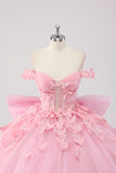 Blush Pink Off the Shoulder Corset Applique Quinceañera Dress with Bow