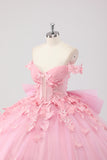 Blush Pink Off the Shoulder Corset Applique Quinceañera Dress with Bow