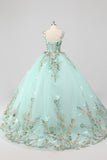 Mint Ball Gown Applique Corset Sweetheart Maxi Quinceañera Dress
