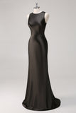 Simple Dark Grey Sheath Jewel Neck Maxi Formal Dress
