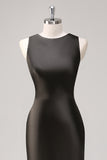 Simple Dark Grey Sheath Jewel Neck Maxi Formal Dress