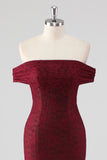 Mermaid Off the Shoulder Burgundy Lace Applique Formal Dress
