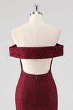 Mermaid Off the Shoulder Burgundy Lace Applique Formal Dress