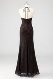 Black Corset Mermaid Halter Lace Applique Formal Dress