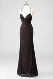 Black Corset Mermaid Halter Lace Applique Formal Dress