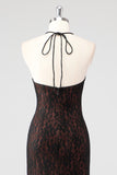 Black Corset Mermaid Halter Lace Applique Formal Dress