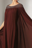 Burgundy Chiffon Mother of the Bride Dress with Crepe Cape