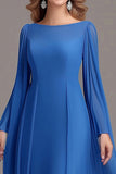 Chiffon Sheath Blue Long Sleeves Mother of the Bride Dress