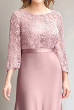 Pink Chiffon A-Line Mother of the Bride Dress with Lace Overlay