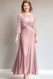 Pink Chiffon A-Line Mother of the Bride Dress with Lace Overlay