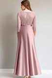 Pink Chiffon A-Line Mother of the Bride Dress with Lace Overlay