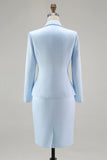 Satin Blue Midi 2 Piece Mother of the Bride Dress Suit with Embroidery
