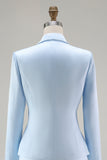 Satin Blue Midi 2 Piece Mother of the Bride Dress Suit with Embroidery