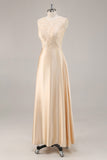 Maxi Champagne Satin A-Line Mother of the Bride Dress with Jacket