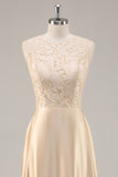 Maxi Champagne Satin A-Line Mother of the Bride Dress with Jacket