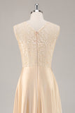 Maxi Champagne Satin A-Line Mother of the Bride Dress with Jacket