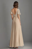 V-Neck Champagne A-Line Chiffon Embroidered Mother of the Bride Dress
