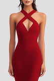 Elegant Red Keyhole Halter Mermaid Formal Dress