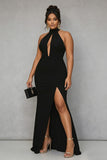 Black Mermaid Plus Size Halter Neck Satin Formal Dress