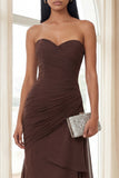 Strapless Dark Brown Sweetheart Ruched Sheath Formal Dress