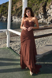 Dark Brown Sweetheart Strapless Ruffled Sheath Formal Dress