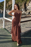Dark Brown Sweetheart Ruched Ruffled Formal Dress