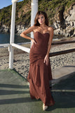 Dark Brown Sweetheart Ruched Ruffled Formal Dress