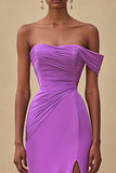 Chiffon Purple Ruched Sheath Formal Dress with Slit