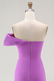Purple Ruched Sheath Chiffon Formal Dress with Slit