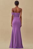Chiffon Purple Ruched Sheath Formal Dress with Slit