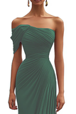 One Shoulder Pleated Sheath Maxi Dark Green Formal Dress