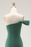 One Shoulder Pleated Sheath Maxi Dark Green Formal Dress